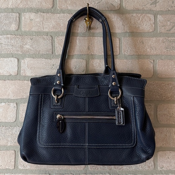 Coach F14686 Penelope Navy Blue Pebbled Leather Satchel Large Shopper - Picture 14 of 14